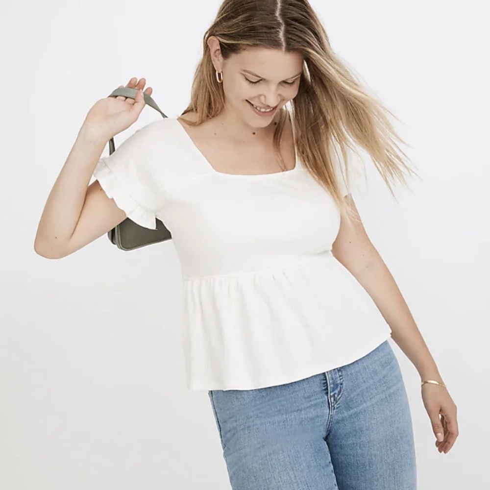 Madewell Knit Lightspun Ruffle Hem Top Women's Size M